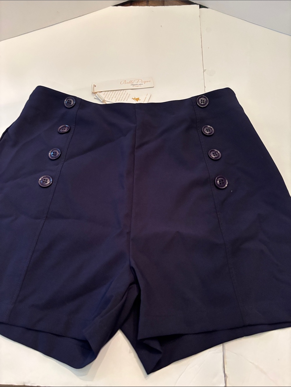 Belle Poque high waist sailor shorts Navy Button-Front Retro Women's Shorts nwt
